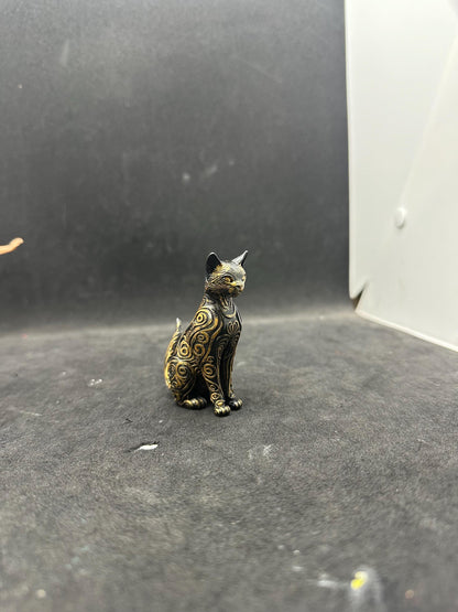 Hand Painted Egyptian Cat Statue – Bastet Style Figurine, Black Gold Decor, Mystical Sculpture