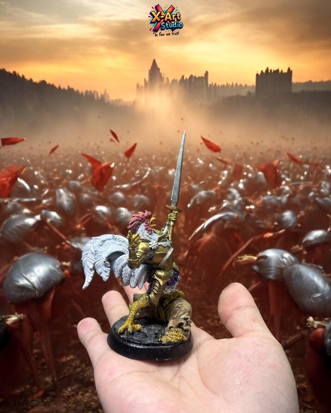 Hand Painted Chicken Knight Figurine – Fantasy Warrior Statue, Funny Medieval Tabletop RPG Decor