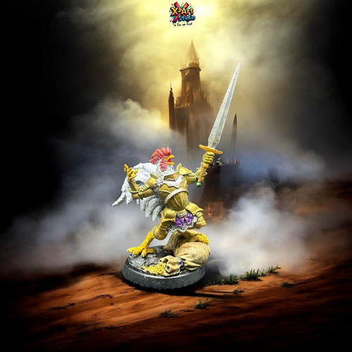 Hand Painted Chicken Knight Figurine – Fantasy Warrior Statue, Funny Medieval Tabletop RPG Decor