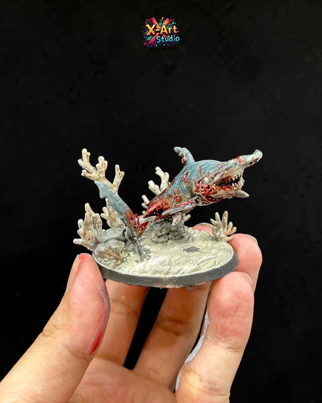 Hand-Painted Zombie Shark Figurine – Horror Ocean Statue, Undead Creature Desk Decor