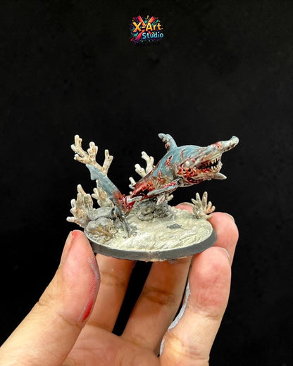 Hand-Painted Zombie Shark Figurine – Horror Ocean Statue, Undead Creature Desk Decor