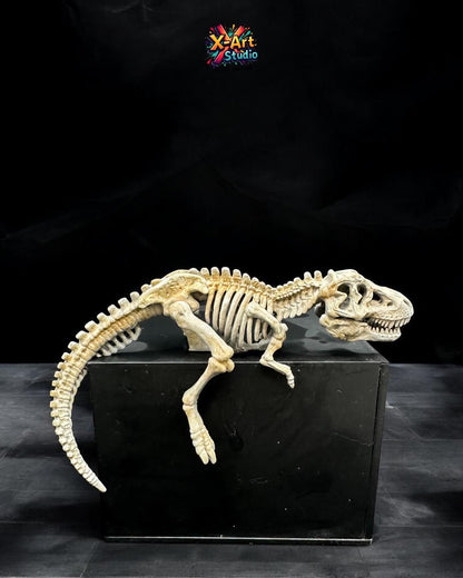Dinosaur Skeleton Corner Decor – T-Rex Fossil Statue – Desk Setup Accessory – Monitor Corner Display – Resin Miniature – Gamer Room Decor